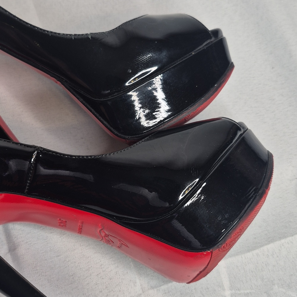 Christian Louboutin Black Patent Platform Stiletto Pumps Red Sole EUR 34.5/US4.5 - Picture 10 of 17